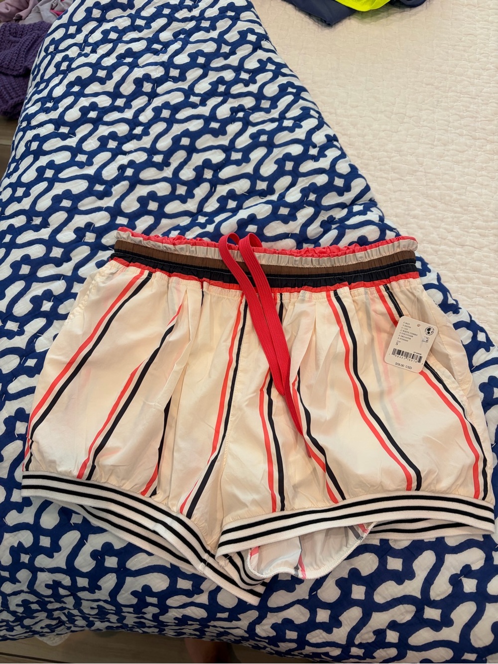 FP Movement by Free People Cream Athletic Shorts with Red & Black Stripes